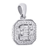 14K White Gold Baguette Diamond Milgrain Edge Small Square Halo Pendant 1/4 CT.