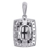 14K White Gold Round & Baguette Diamond Rounded Rectangle Halo Pendant 1/2 CT.