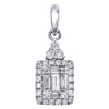 14K White Gold Round & Baguette Diamond Dangler Halo Rectangle Pendant 1/3 CT.