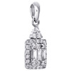 14K White Gold Round & Baguette Diamond Dangler Halo Rectangle Pendant 1/3 CT.