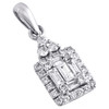 14K White Gold Round & Baguette Diamond Dangler Halo Rectangle Pendant 1/3 CT.