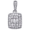 14K White Gold Round & Baguette Diamond Rectangle Double Halo Pendant 0.62 CT.