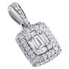 14K White Gold Round & Baguette Diamond Rectangle Double Halo Pendant 0.62 CT.