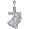 10K White Gold Diamond Pave Set Cross w/ Praying Hands Pendant 3.15" Charm 1 CT.