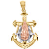 10K Yellow, White & Rose Gold Anchor Mother Virgin Mary Body Pendant 1.25" Charm