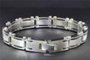 Mens Diamond Bracelet Stainless Steel High Polished 2 Row Fancy Links 8.5"