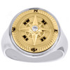 10K Two Tone Gold Round Diamond Compass Ring 18.50mm Mens Signet Band 0.06 CT.