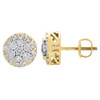 10K Yellow Gold 3D Diamond Studs Flower Set Circle Frame 9.75mm Earrings 1 Ct.
