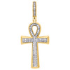 10K Yellow Gold Real Diamond Egyptian Ankh Cross Pendant 1.50" Pave Charm 1/4 CT.