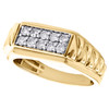 10K Yellow Gold Round Diamond Ribbed Flat Top Mens Wedding Band 9mm Ring 1/2 CT.