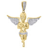 10K Yellow Gold Real Diamond Praying Angel Solid Back Pendant 1.60" Charm 1/4 CT
