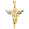 10K Yellow Gold Real Diamond Praying Angel Solid Back Pendant 1.60" Charm 1/4 CT