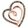 10K Rose Gold Brown Diamond Double Heart Swirl Slide Pendant 0.75" Charm 1/6 CT.