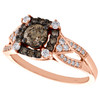 14K Rose Gold Princess Solitaire Diamond Milgrain Halo Engagement Ring 0.87 TCW.