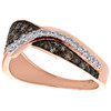 14K Rose Gold White & Brown Diamond Women's Tiered Bypass Right Hand Ring 1/2 Ct