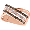 10K Rose Gold Brown Diamond Women's 3 Row Crossover Right Hand Ring 0.87 Ct.