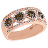 14K Rose Gold Brown Diamond Bezel Set Flower Design Right Hand Ring 1.37 Ct.