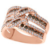 14K Rose Gold White & Brown Diamond Channel Set Crossover Statement Ring 1.33 Ct