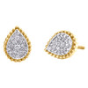 10K Yellow Gold Round Diamond Milgrain Teardrop Frame Studs 10mm Earrings 1/4 CT