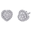 10K White Gold Round Diamond Double Heart Halo Frame Stud 9.25mm Earrings 1/2 CT