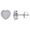 10K White Gold Round Diamond Double Heart Halo Frame Stud 9.25mm Earrings 1/2 CT