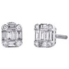 14K White Gold Round & Baguette Diamond Fancy Cluster Stud 7mm Earrings 5/8 CT.