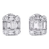 14K White Gold Round & Baguette Diamond Fancy Cluster Stud 7mm Earrings 5/8 CT.