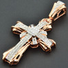 Diamond Mini Cross Pendant Round & Princess Cut 0.75 Ct. 10K Rose Gold Charm.