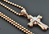 Diamond Mini Cross Pendant Round & Princess Cut 0.75 Ct. 10K Rose Gold Charm.