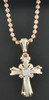 Diamond Mini Cross Pendant Round & Princess Cut 0.75 Ct. 10K Rose Gold Charm.