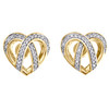 10K Yellow Gold Round Diamond Heart Domed Frame Stud 13mm Pave Earrings 1/5 CT.