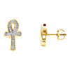 10K Yellow Gold Round Diamond Egyptian Ankh Cross Stud 9mm Pave Earrings 1/10 CT