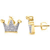 10K Yellow Gold Diamond Crown King Royalty Throne Stud 13mm Pave Earrings 1/8 CT