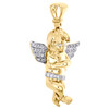 10K Yellow Gold Round Diamond Mini Baby Angel Pendant 1.30" Pave Charm 1/5 CT.