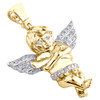 10K Yellow Gold Round Diamond Mini Baby Angel Pendant 1.30" Pave Charm 1/5 CT.