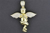 Mini Angel Diamond Pendant 10K Yellow Gold Flying Wings Cherub Charm 0.21 CT