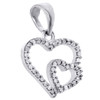 10K White Gold Round Diamond Double Heart Pendant 0.65" Prong Set Charm 1/10 CT.