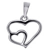 10K White Gold Round Diamond Double Heart Pendant 0.65" Prong Set Charm 1/10 CT.