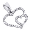 10K White Gold Round Diamond Double Heart Pendant 0.65" Prong Set Charm 1/10 CT.