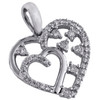 14K White Gold Round Diamond Cluster Heart Pendant 0.75" Statement Charm 1/6 CT.