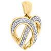 10K Yellow Gold Round Diamond Ribbon Heart Pendant 0.65" Statement Charm 1/10 CT