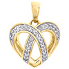 10K Yellow Gold Round Diamond Ribbon Heart Pendant 0.65" Statement Charm 1/10 CT