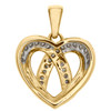 10K Yellow Gold Round Diamond Ribbon Heart Pendant 0.65" Statement Charm 1/10 CT