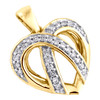 10K Yellow Gold Round Diamond Ribbon Heart Pendant 0.65" Statement Charm 1/10 CT