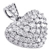 10K White Gold Round Diamond Domed Heart Pendant 0.75" Statement Charm 1.25 CT.