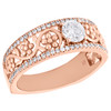 14K Rose Gold 1/2 CT Solitaire Diamond Flower Filigree Engagement Ring 0.75 TCW.