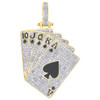 14K Yellow Gold Diamond Poker Spades Royal Flush Pendant 1.85" Charm 1.33 CT.
