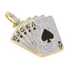 14K Yellow Gold Diamond Poker Spades Royal Flush Pendant 1.85" Charm 1.33 CT.