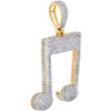 10K Yellow Gold Diamond Musical Beam Note Pendant 1.55" Mens Pave Charm 1.06 CT.