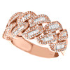 10K Rose Gold Round & Baguette Diamond Miami Cuban Link Ring 13mm Band 0.92 CT.